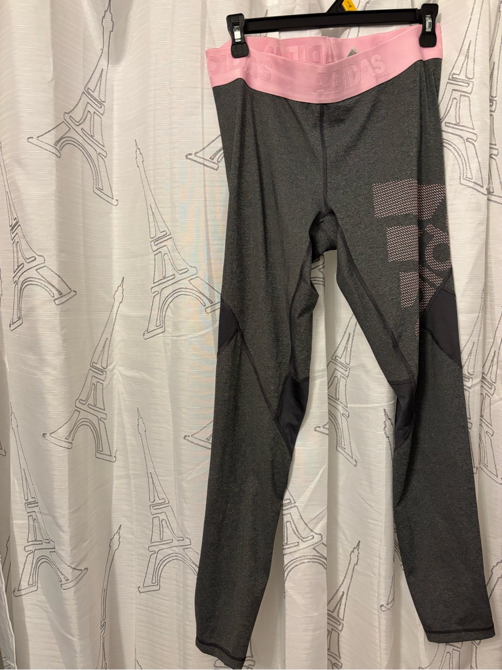 Adidas Gray Leggings With Pink Elastic Waistband
